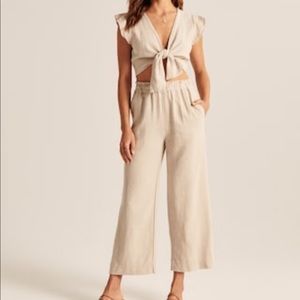 Abercrombie linen-blend cropped wide leg pants